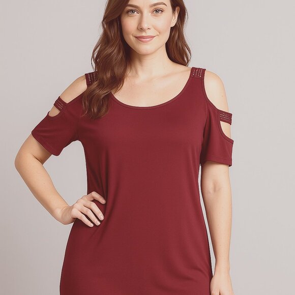 Dresses & Skirts - BURGUNDY RHINESTONE COLD SHOULDER MINI-DRESS SZ L